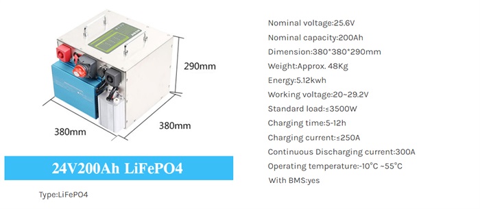 24V 200Ah LiFePO4 Lithium RV Battery