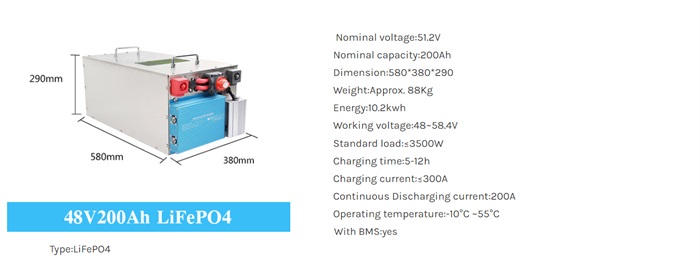 48V 200Ah LiFePO4 Lithium RV Battery
