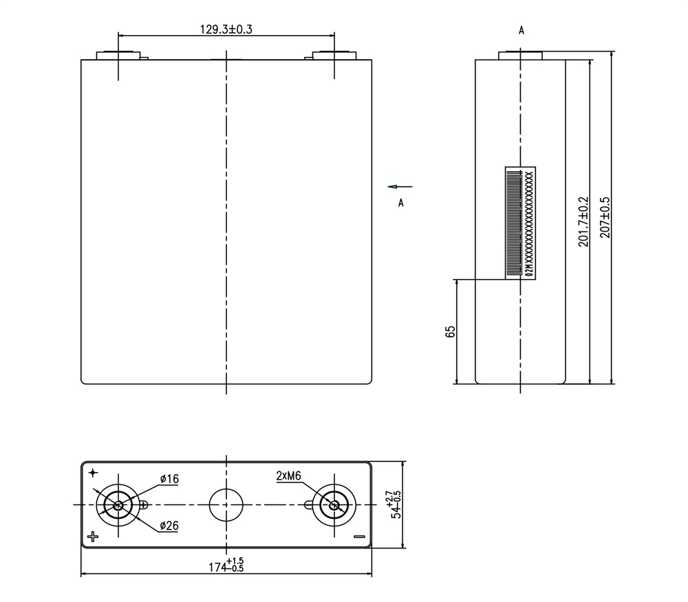 IFPE240 3.2 v 240ah Prismatic LiFePO4 Battery Cell dimension