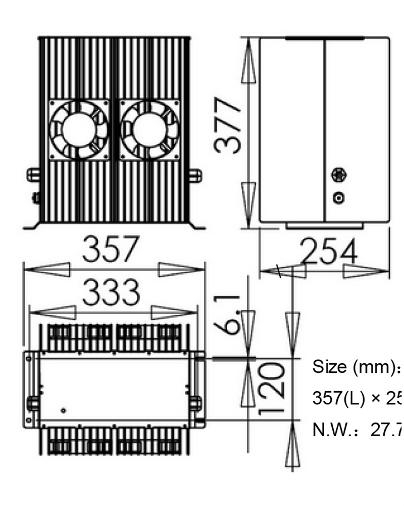 8KW Lithium(LiFePO4) type Elcon TC Charger  dimension