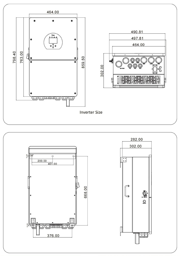 12/16KW Single Phase Hybrid Solar Inverter Dimension